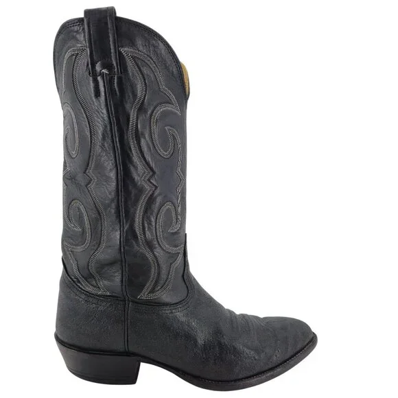 Vintage Nocona Exotic Elephant Print Men 9.5D Black Leather Cowboy Western Boots - Picture 5 of 15